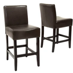 Set Of 2 25.5" Lopez Leather Counter Height Barstools - Christopher Knight Home -Christopher Knight Home GUEST 0277d605 9962 4440 b59c ca770d6d2443