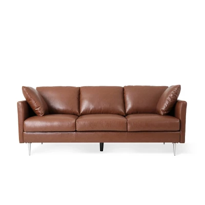 Brockbank Modern Faux Leather 3 Seater Sofa With Pillows - Christopher Knight Home 13 Brockbank Modern Faux Leather 3 Seater Sofa With Pillows - Christopher Knight Home - Image 11