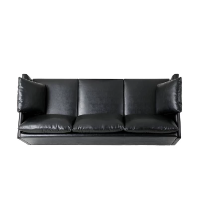 Brockbank Modern Faux Leather 3 Seater Sofa With Pillows - Christopher Knight Home 7 Brockbank Modern Faux Leather 3 Seater Sofa With Pillows - Christopher Knight Home - Image 5