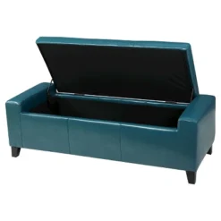 Guernsey Faux Leather Storage Ottoman Bench Teal - Christopher Knight Home