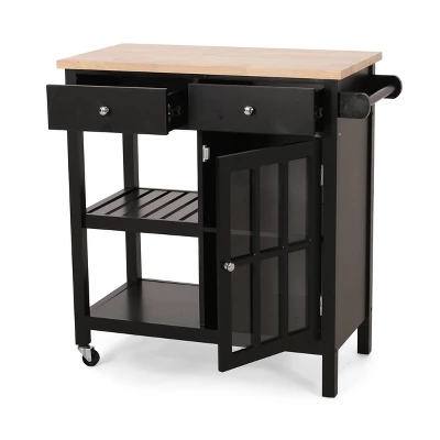Byway Contemporary Kitchen Cart With Wheels Black/Natural - Christopher Knight Home 5 Byway Contemporary Kitchen Cart With Wheels Black/Natural - Christopher Knight Home - Image 3