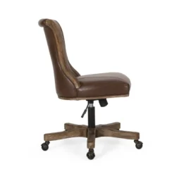 Coulee Contemporary Upholstered Roll Back Swivel Office Chair Dark Brown/Natural - Christopher Knight Home -Christopher Knight Home GUEST 3bfb8dc1 9bd2 4530 a813 0a3e59ca7a35