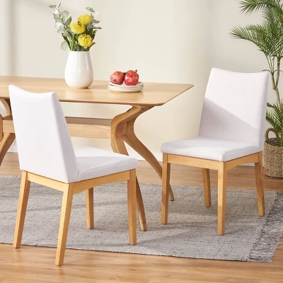 Set Of 2 Dimitri Fabric Dining Chairs Light Beige/Oak - Christopher Knight Home 3 Set Of 2 Dimitri Fabric Dining Chairs Light Beige/Oak - Christopher Knight Home