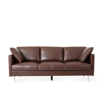 Brockbank Modern Faux Leather 3 Seater Sofa With Pillows - Christopher Knight Home 14 Brockbank Modern Faux Leather 3 Seater Sofa With Pillows - Christopher Knight Home - Image 12
