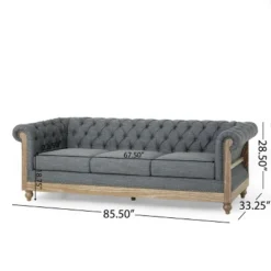 Saragus Chesterfield Tufted 3 Seater Sofa With Nailhead Trim Charcoal/Dark Brown - Christopher Knight Home -Christopher Knight Home GUEST 4712abc4 75b6 4b30 9b2c 01a26ac3a356