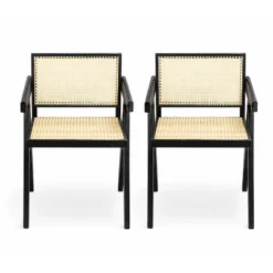 Christopher Knight Home Randall Rubberwood And Cane Arm Dining Chair With V-Shaped Legs(Set Of 2)