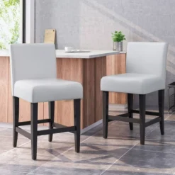 Set Of 2 25.5" Lopez Leather Counter Height Barstools - Christopher Knight Home -Christopher Knight Home GUEST 61f043dc 19b0 4721 be50 d785fb11a065
