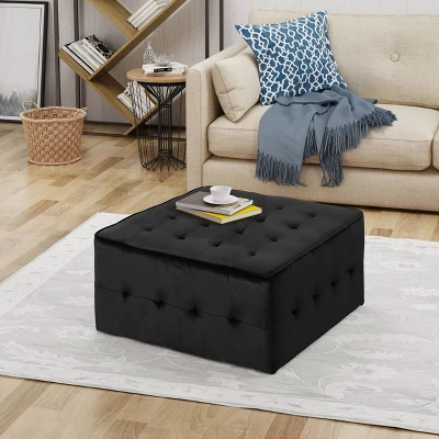 Judson Glam Tufted Velvet Ottoman Black - Christopher Knight Home 3 Judson Glam Tufted Velvet Ottoman Black - Christopher Knight Home