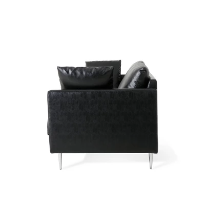 Brockbank Modern Faux Leather 3 Seater Sofa With Pillows - Christopher Knight Home 6 Brockbank Modern Faux Leather 3 Seater Sofa With Pillows - Christopher Knight Home - Image 4