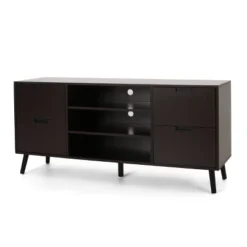 Doerun Mid-Century Modern Storage TV Stand For TVs Up To 48" Dark Gray/Black - Christopher Knight Home -Christopher Knight Home GUEST 72e81fe4 4aae 42ae 8df2 fbcca307d45d