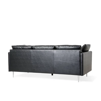 Brockbank Modern Faux Leather 3 Seater Sofa With Pillows - Christopher Knight Home 5 Brockbank Modern Faux Leather 3 Seater Sofa With Pillows - Christopher Knight Home - Image 3