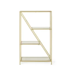 Kokesh Modern Glam Tempered Glass 3 Shelf Asymmetrical Bookcase Gold - Christopher Knight Home -Christopher Knight Home GUEST 76aac0ad 62b1 4356 b049 86166c87825f