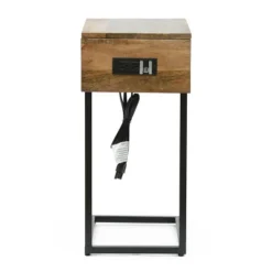 Oceola Modern Industrial Handcrafted Mango Wood C Shaped Side Table With Charging Port Natural/Black - Christopher Knight Home -Christopher Knight Home GUEST 7942104c 479a 4acc b804 da676b9fae50