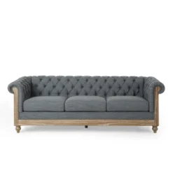 Saragus Chesterfield Tufted 3 Seater Sofa With Nailhead Trim Charcoal/Dark Brown - Christopher Knight Home -Christopher Knight Home GUEST 79fd33bf 7d4b 4451 9d10 35c835f5628e
