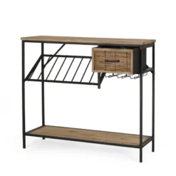 Boster Boho Industrial 8 Bottle Wine Rack Console Table With Storage Natural/Black - Christopher Knight Home -Christopher Knight Home GUEST 7d84e1f0 712a 48e2 9756 b281cb51fe61