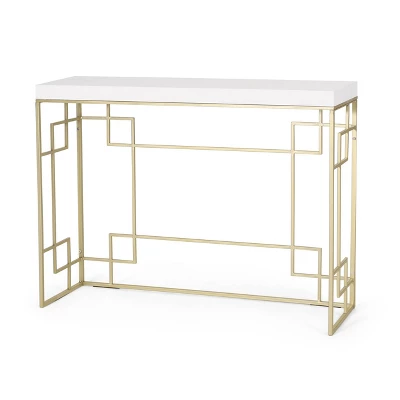 Depue Modern Glam Geometric Console Table Gold/White - Christopher Knight Home 4 Depue Modern Glam Geometric Console Table Gold/White - Christopher Knight Home - Image 2