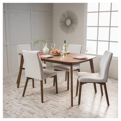 5pc Orrin 60" Dining Set - Light Beige/Nat Walnut - Christopher Knight Home 3 5pc Orrin 60" Dining Set - Light Beige/Nat Walnut - Christopher Knight Home