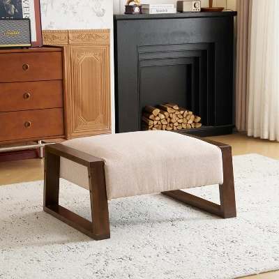 Christopher Knight Home Luke Modern Rubberwood Upholstered Ottoman, Beige/Brown 3 Christopher Knight Home Luke Modern Rubberwood Upholstered Ottoman, Beige/Brown