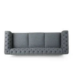 Saragus Chesterfield Tufted 3 Seater Sofa With Nailhead Trim Charcoal/Dark Brown - Christopher Knight Home -Christopher Knight Home GUEST a5279e5f 9276 48db b447 304a039f9408