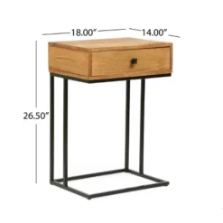 Gaudet Modern Industrial Handmade Mango Wood C Shaped Side Table With Drawer Natural/Black - Christopher Knight Home -Christopher Knight Home GUEST ab466d8e 03a6 460b b7a9 960e64824133