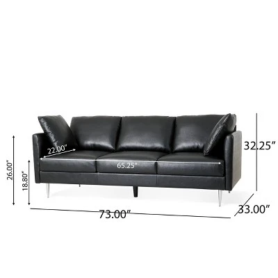 Brockbank Modern Faux Leather 3 Seater Sofa With Pillows - Christopher Knight Home 4 Brockbank Modern Faux Leather 3 Seater Sofa With Pillows - Christopher Knight Home - Image 2
