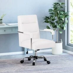 Gehring Modern Channel Stitched Swivel Office Lift Chair White/Chrome - Christopher Knight Home