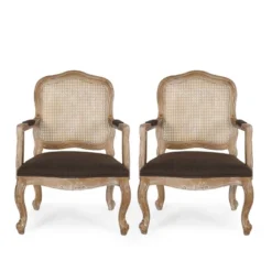 Set Of 2 Andrea French Country Wood And Cane Upholstered Dining Armchairs - Christopher Knight Home -Christopher Knight Home GUEST b651ad10 0e74 4fef 8ff7 3461b4d94982