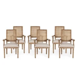 Set Of 6 Maria French Country Wood And Cane Upholstered Dining Chairs - Christopher Knight Home -Christopher Knight Home GUEST bab83799 919b 4733 b371 47f705a81437