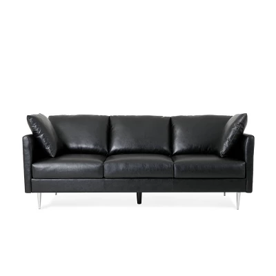 Brockbank Modern Faux Leather 3 Seater Sofa With Pillows - Christopher Knight Home 12 Brockbank Modern Faux Leather 3 Seater Sofa With Pillows - Christopher Knight Home - Image 10