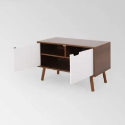 Pickfair Mid-Century Modern 2 Door Cabinet Walnut/White - Christopher Knight Home -Christopher Knight Home GUEST bb430a87 9a10 4f4d 9083 6bce3c16e9f1