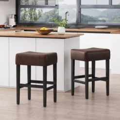 Set Of 2 Lopez Backless Leather Counter Height Barstool - Christopher Knight Home -Christopher Knight Home GUEST bd6e4658 db41 4127 9007 31f632cff844