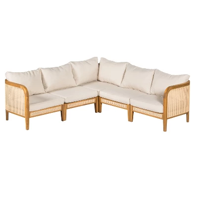Christopher Knight Home Tighnari Boho Outdoor 5-Seater Rattan Acacia Wood V-Shaped Sectional Sofa With Cushions 3 Christopher Knight Home Tighnari Boho Outdoor 5-Seater Rattan Acacia Wood V-Shaped Sectional Sofa With Cushions