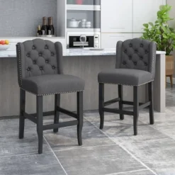 Set Of 2 Foxcroft Wingback Counter Height Barstools - Christopher Knight Home -Christopher Knight Home GUEST cc2e99b6 66fe 47be be70 e9a613601188
