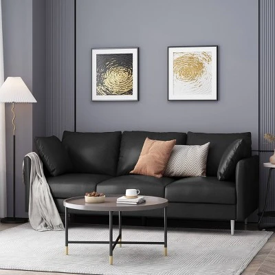 Brockbank Modern Faux Leather 3 Seater Sofa With Pillows - Christopher Knight Home 3 Brockbank Modern Faux Leather 3 Seater Sofa With Pillows - Christopher Knight Home