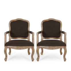 Set Of 2 Andrea French Country Wood Upholstered Dining Armchairs - Christopher Knight Home -Christopher Knight Home GUEST d676ccb4 25a2 4049 ae97 9b7c1e6e82c4