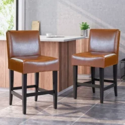 Set Of 2 25.5" Lopez Leather Counter Height Barstools - Christopher Knight Home -Christopher Knight Home GUEST dbf5b48c 37b9 4709 8095 2ad5472915b3