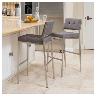 Set Of 2 Qyto 30" Fabric Barstool Light Gray - Christopher Knight Home 3 Set Of 2 Qyto 30" Fabric Barstool Light Gray - Christopher Knight Home