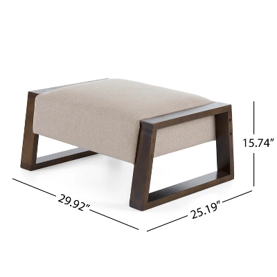 Christopher Knight Home Luke Modern Rubberwood Upholstered Ottoman, Beige/Brown 4 Christopher Knight Home Luke Modern Rubberwood Upholstered Ottoman, Beige/Brown - Image 2